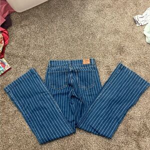 Blue Striped Flare Jeans